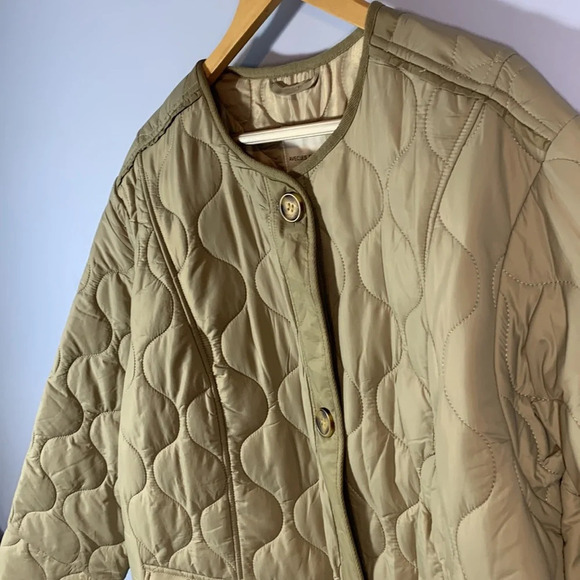 AVEC LES FILLES 1X short gray taupe putty quilted button down bomber Coat spring - Picture 5 of 11